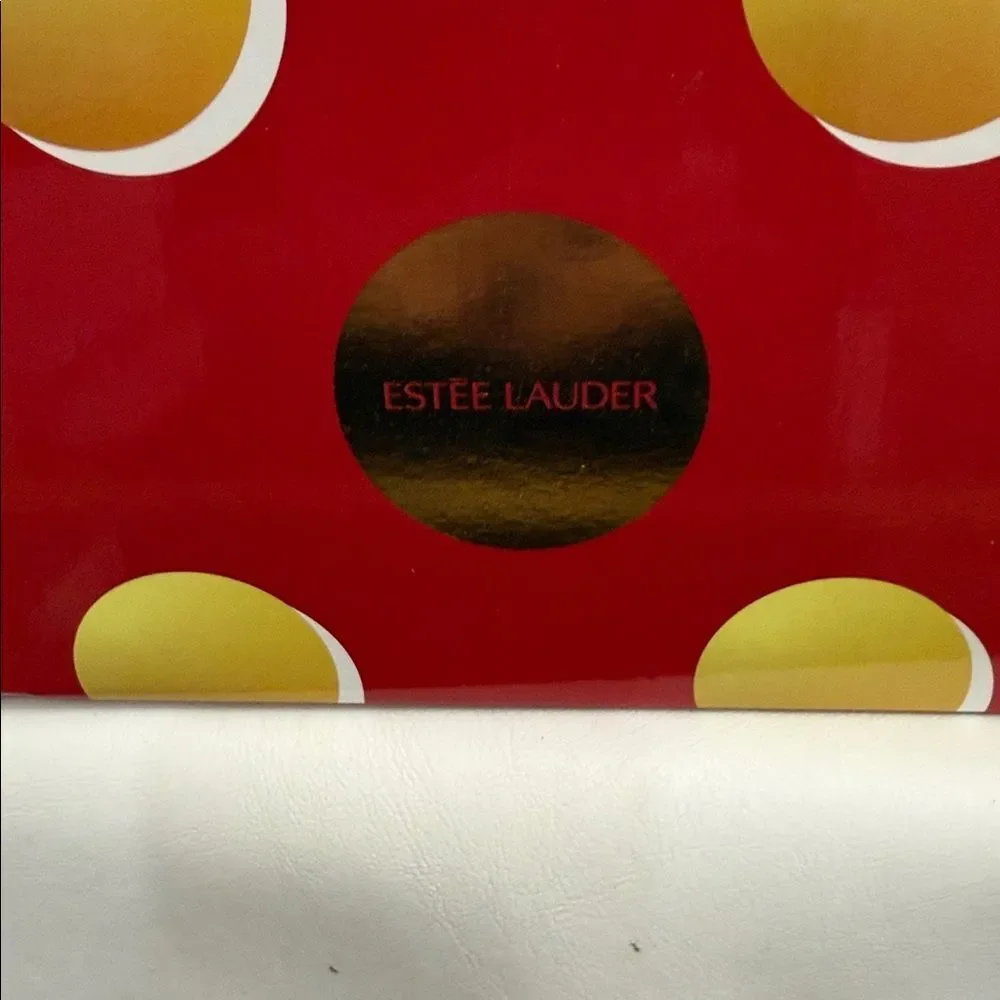 Estee Lauder Vibrant Red Dot Gold Hardware Cosmetic Makeup Travel Storage Bag
